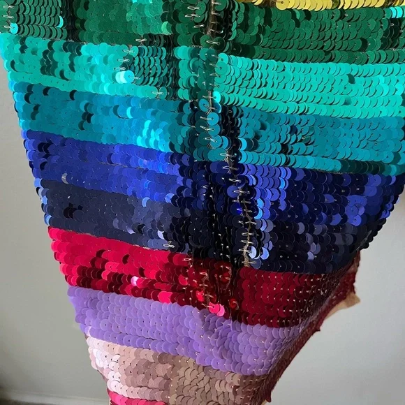 Mac Duggal 93724 Rainbow Sequin Multicolor Striped Long Sleeve Dress Size 2 NWT - Picture 14 of 16